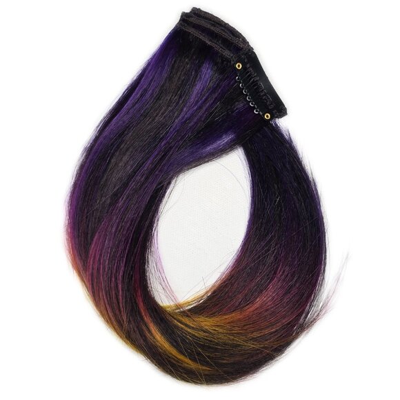 12 inch Purple Pink Yellow Color Melt Remy Clip in Human Hair Extensions main image 5